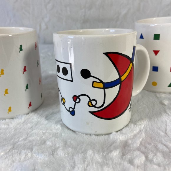Set of 4 Geometric shape all over print mugs Brazil Star Moon Cats Geo Shapes - Picture 7 of 15